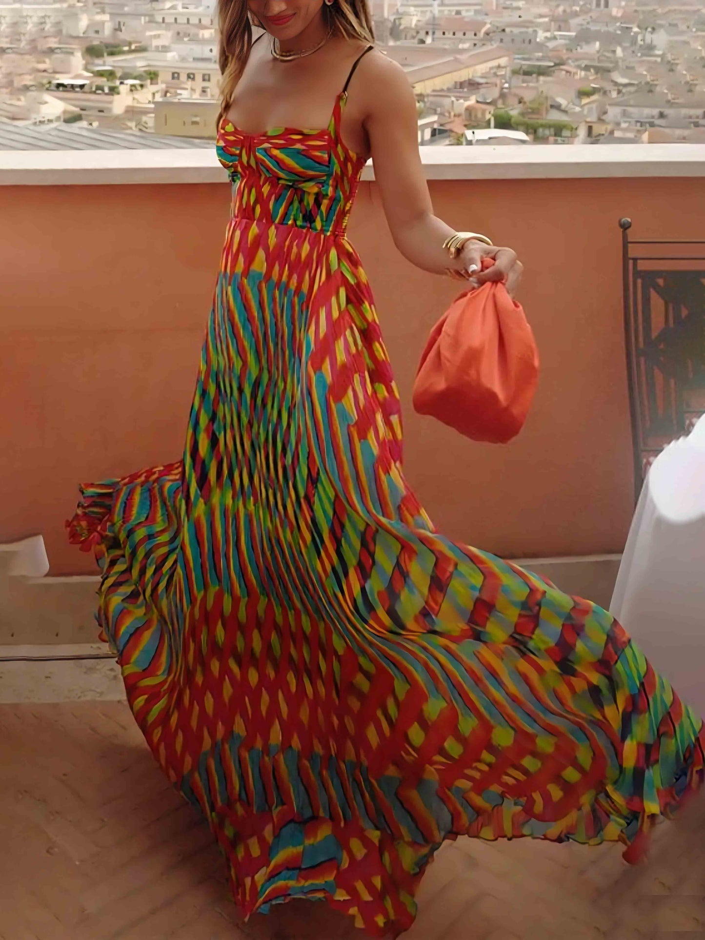 Abito Maxi A-Line Elegante Personalizzato con Stampa Pittorica