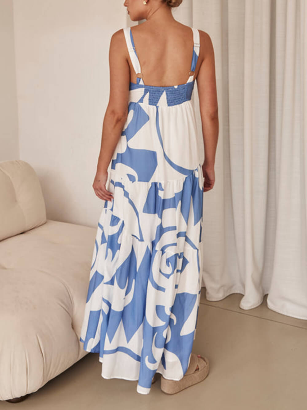 Incantevole Maxi Dress con Stampa Geometrica