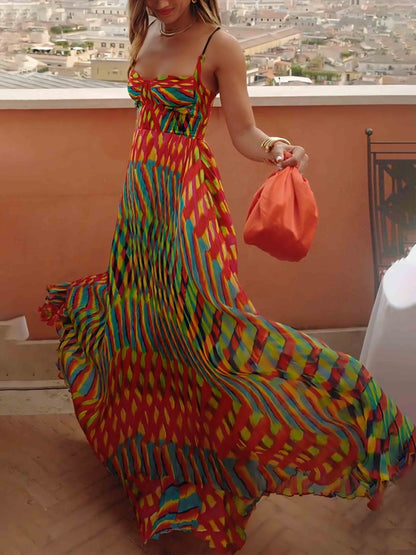 Abito Maxi A-Line Elegante Personalizzato con Stampa Pittorica
