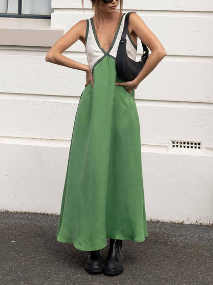 Abito Chic con Scollo a V e Colori Contrastanti