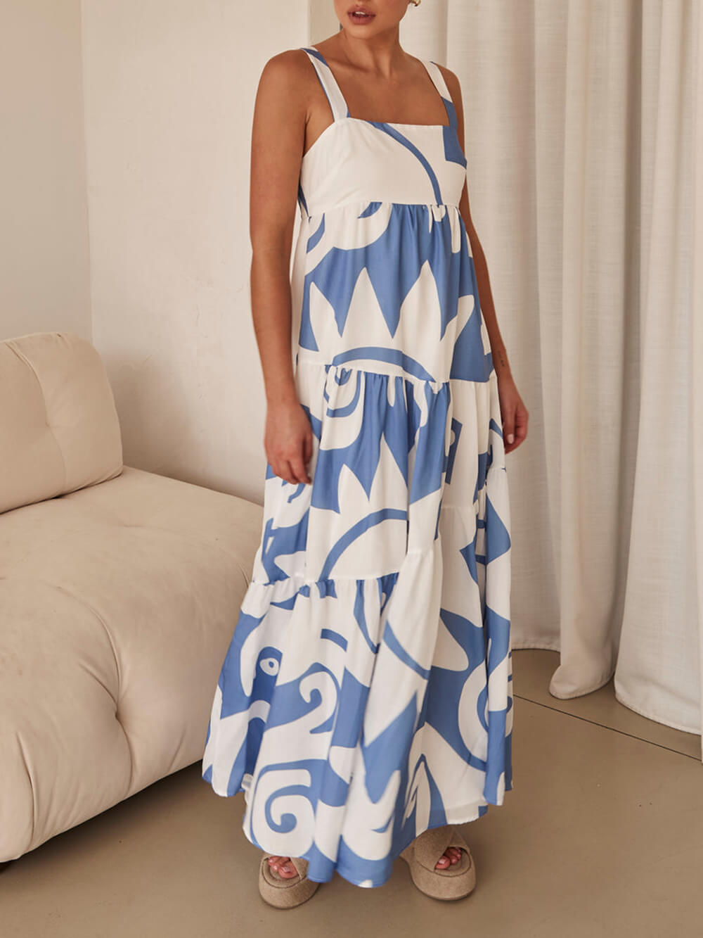 Incantevole Maxi Dress con Stampa Geometrica