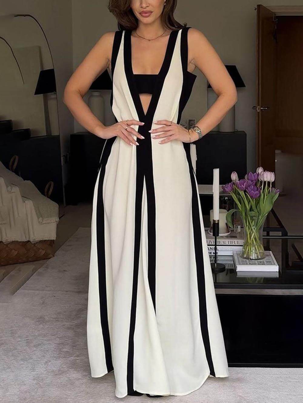 Abito Maxi A-Line Reversibile Colorblock