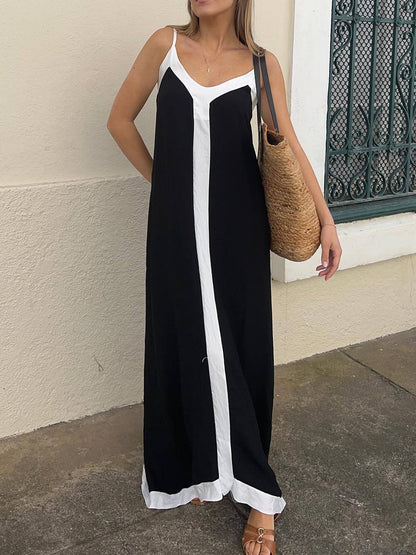 Abito Midi con Bretelle Colorblock