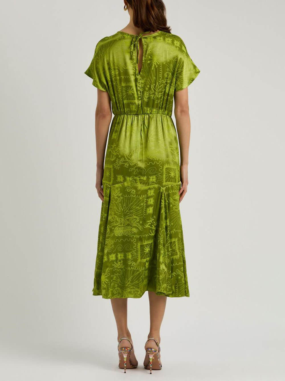 Elegante Abito Midi in Raso con Stampa Jacquard Unica
