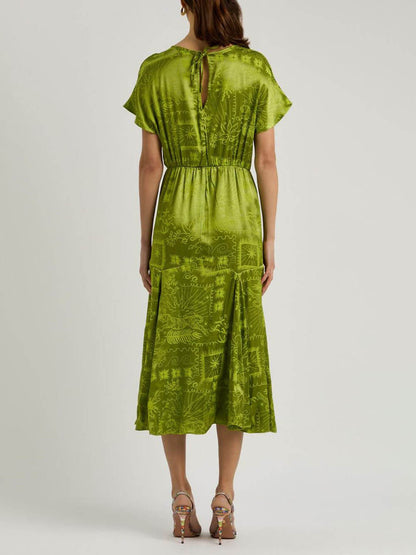 Elegante Abito Midi in Raso con Stampa Jacquard Unica