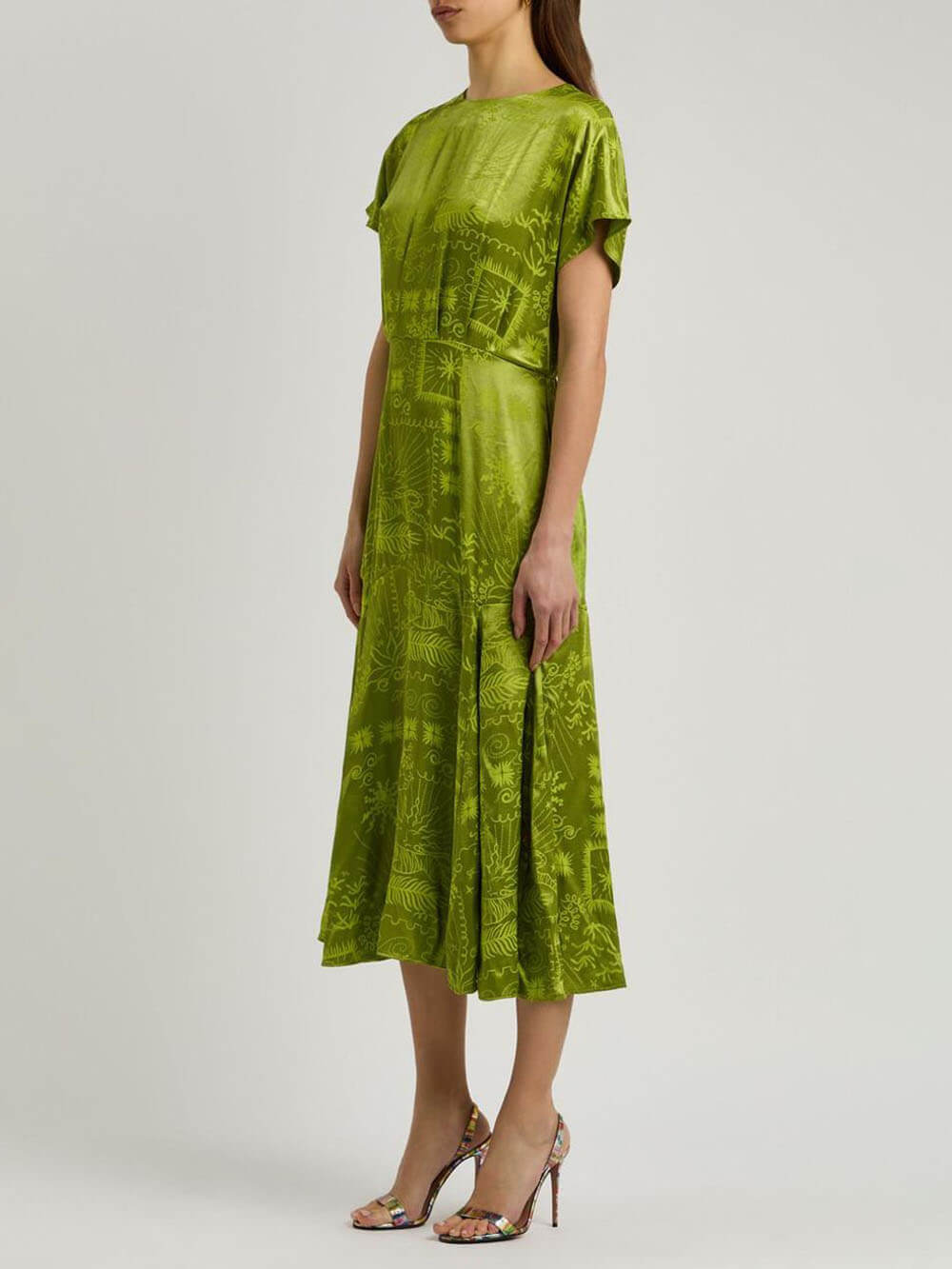 Elegante Abito Midi in Raso con Stampa Jacquard Unica