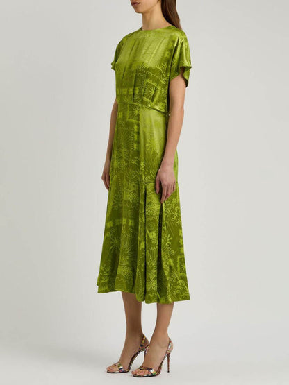 Elegante Abito Midi in Raso con Stampa Jacquard Unica