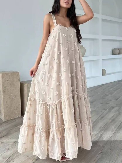 Abito Maxi A-Line Svasato con Decorazioni Floreali