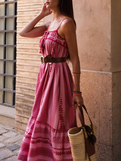 Abito Maxi Slip all'Uncinetto in Stile Etnico