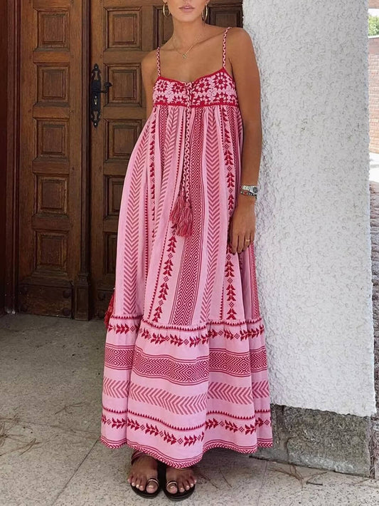 Abito Maxi Slip all'Uncinetto in Stile Etnico