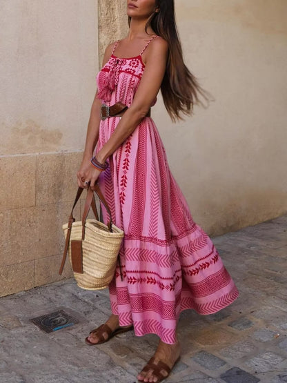 Abito Maxi Slip all'Uncinetto in Stile Etnico