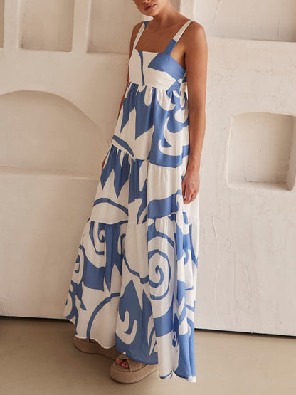 Incantevole Maxi Dress con Stampa Geometrica