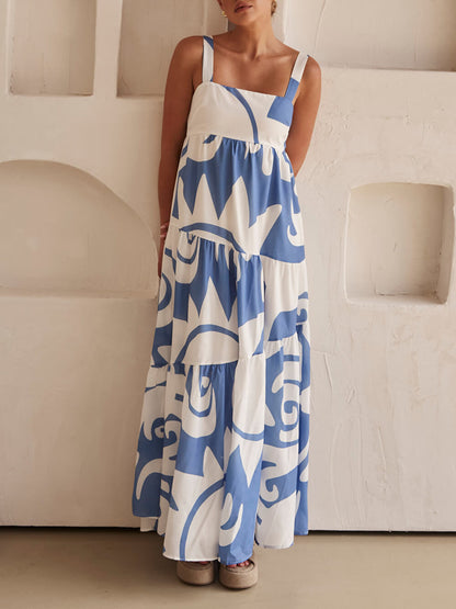Incantevole Maxi Dress con Stampa Geometrica
