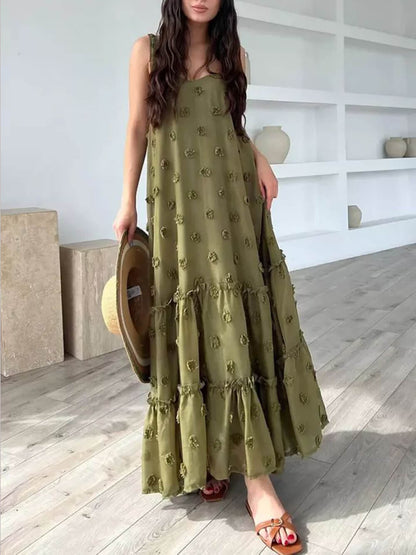 Abito Maxi A-Line Svasato con Decorazioni Floreali