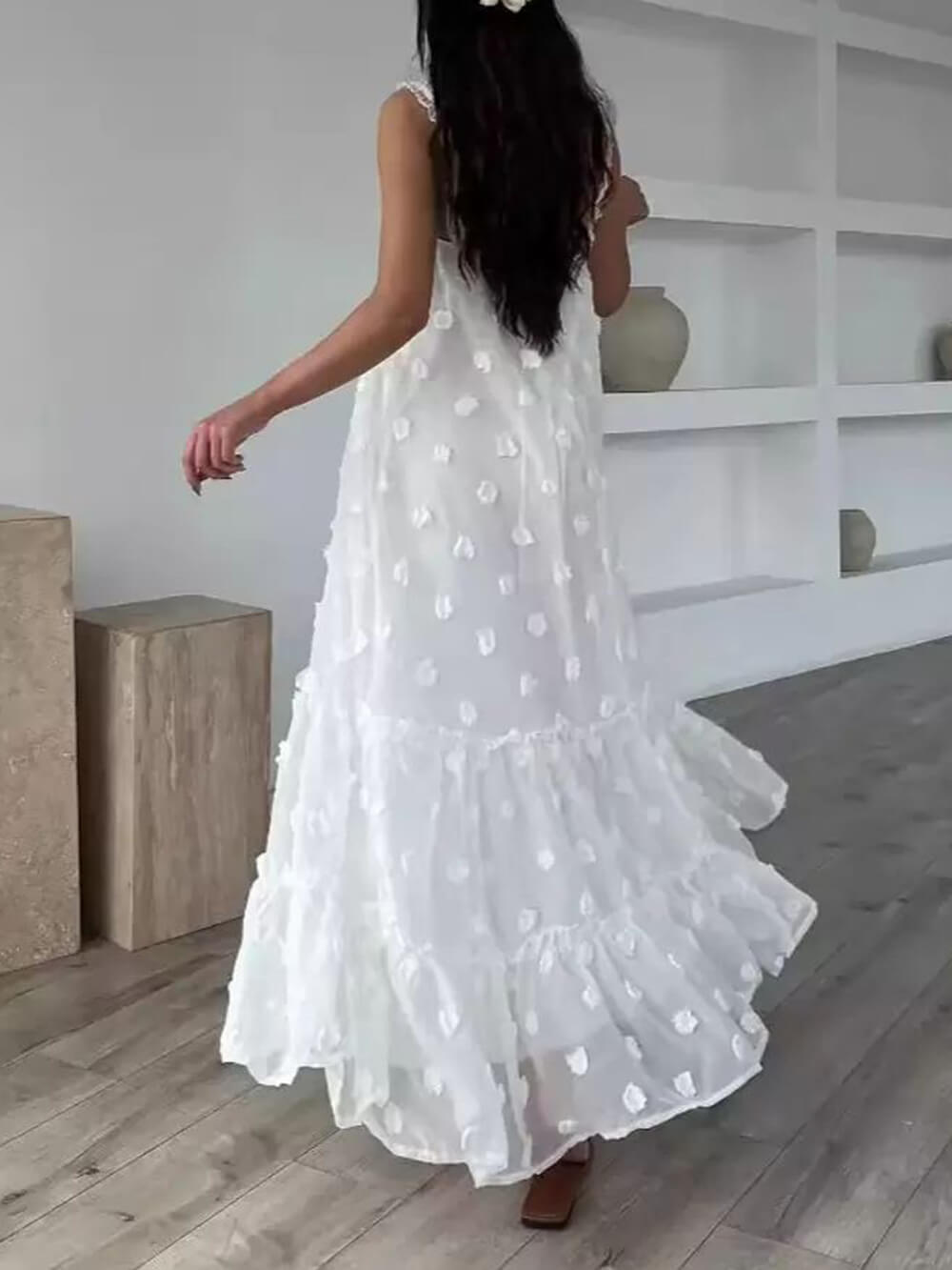 Abito Maxi A-Line Svasato con Decorazioni Floreali