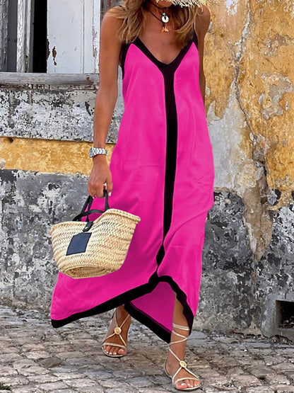 Abito Midi con Bretelle Colorblock