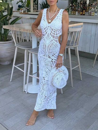 Abito Midi Slim Sexy con Scollatura a V Beach Hollow