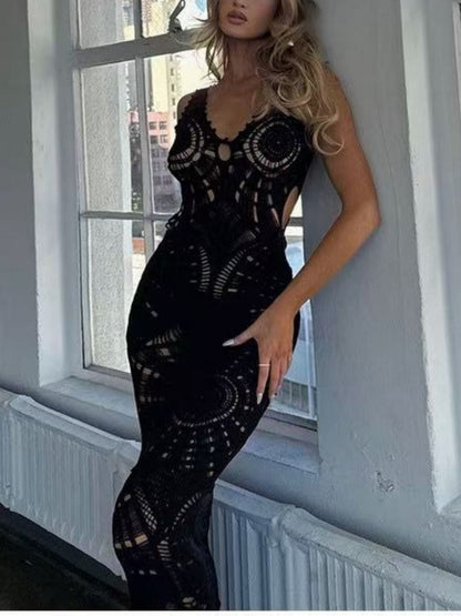 Abito Midi Slim Sexy con Scollatura a V Beach Hollow