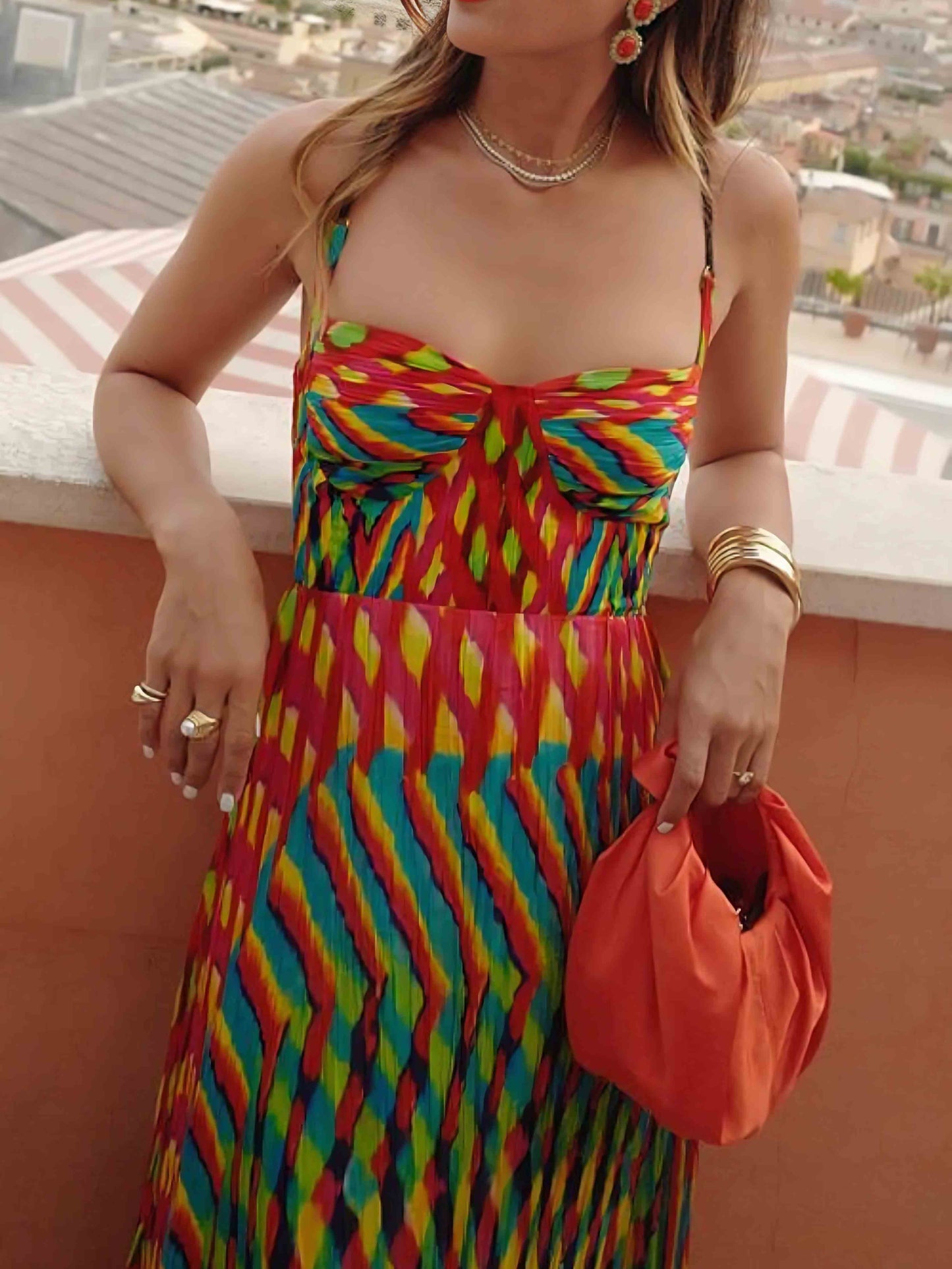 Abito Maxi A-Line Elegante Personalizzato con Stampa Pittorica
