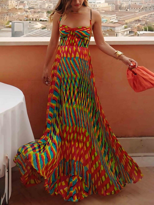 Abito Maxi A-Line Elegante Personalizzato con Stampa Pittorica